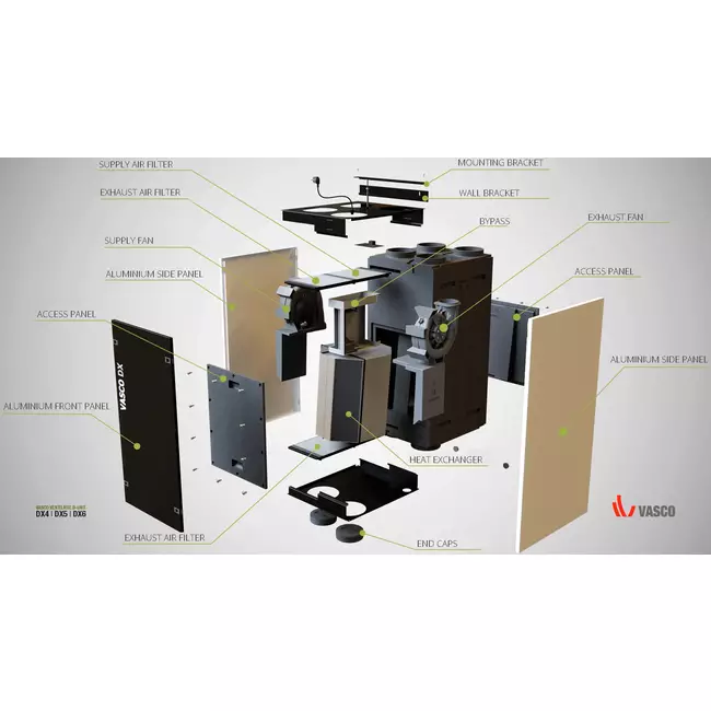 Vasco MVHR unit DX5 – 500m³/h – includes wireless control