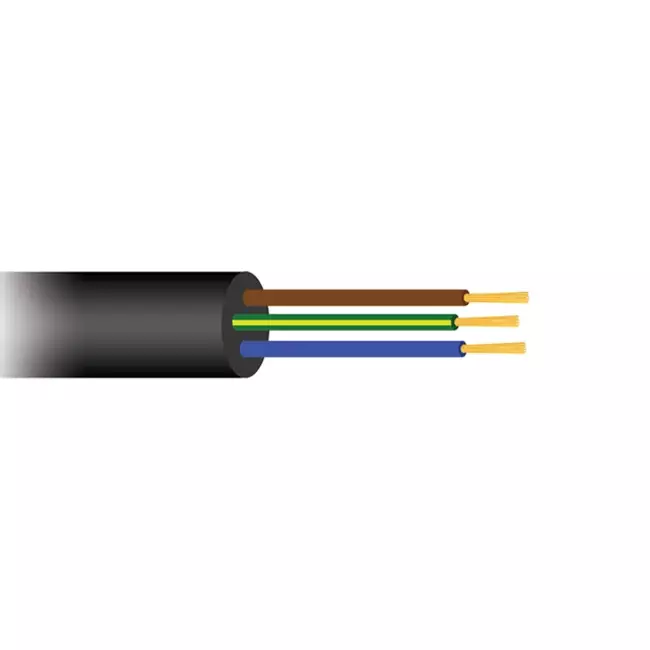 Flexible black rubber cable, 3 x 1.5, for outdoor use, 50-meter roll