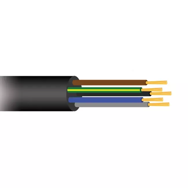 Flexible black rubber cable 5 x 2.5 for outdoor, roll 50 meters