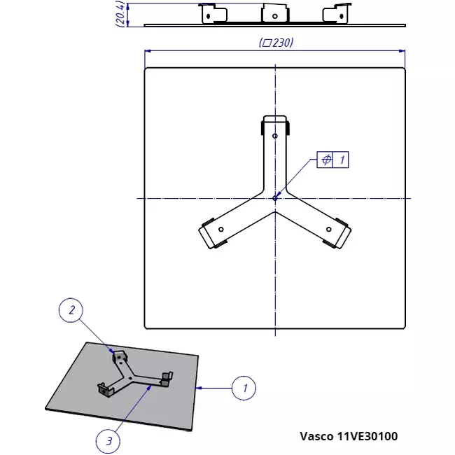 Vasco design ceiling valve luxury square straight (incl. smiley)
