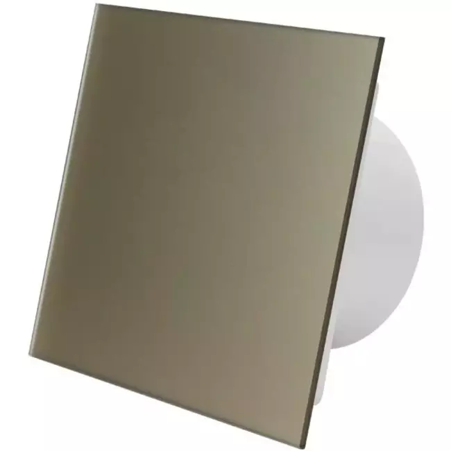 Bathroom extractor fan Ø 100 mm with pull cord and power plug - front panel in satin gold glass