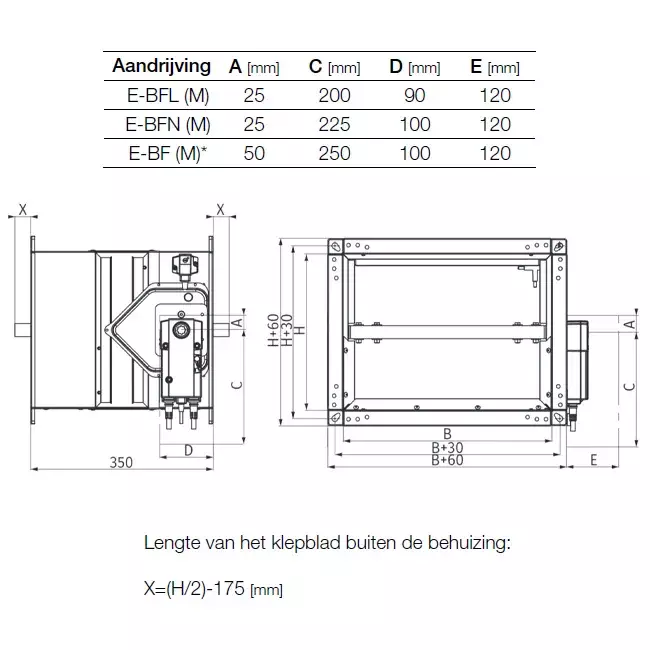 Fire damper rectangular servomotor 24V - E-FD40 1000x600 M24 S
