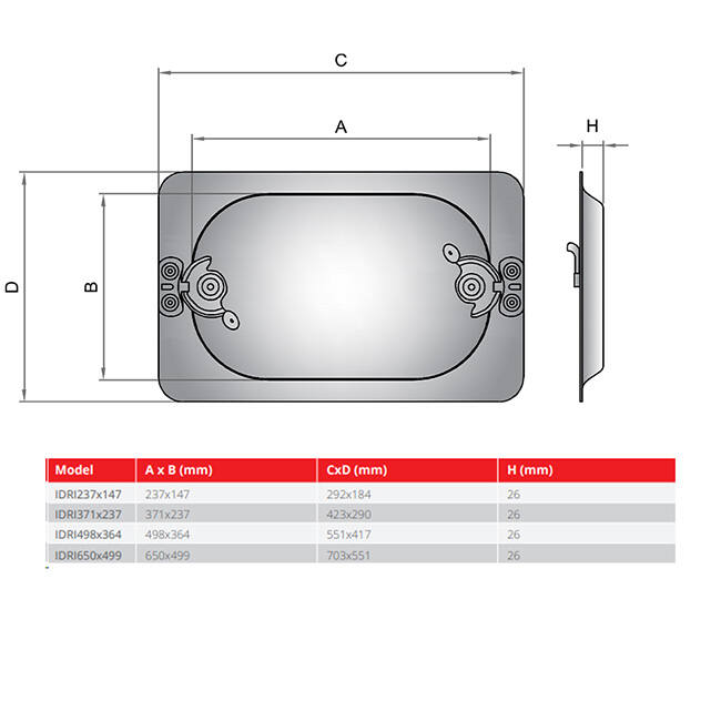 Inspection hatch rectangular ducts 371x237 - IDRI371x237