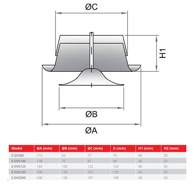 Ventilation exhaust valve 200mm metal - E-DVS200 RAL9010