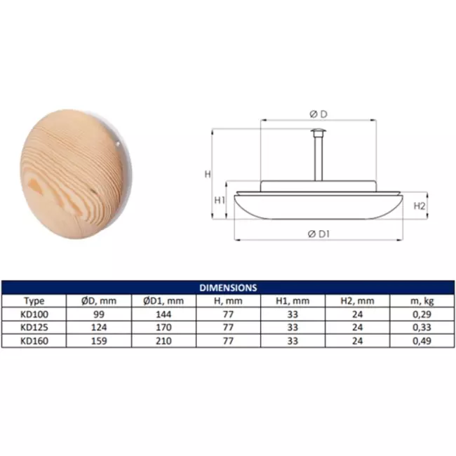 Wooden air valves round Ø100mm (KD100)