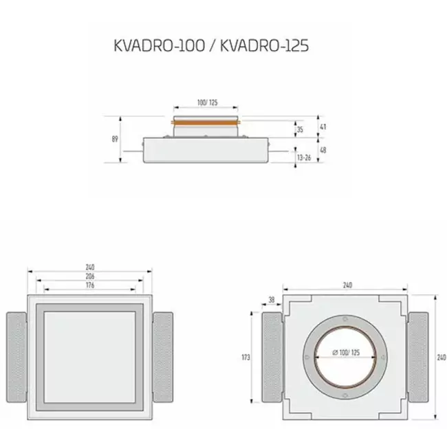 Ergovent frameless square ventilation valve 100 mm