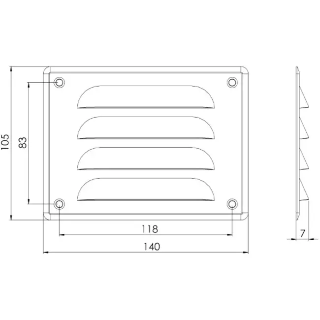 Metal ventilation grille rectangular 140x105 mm white - MR14105