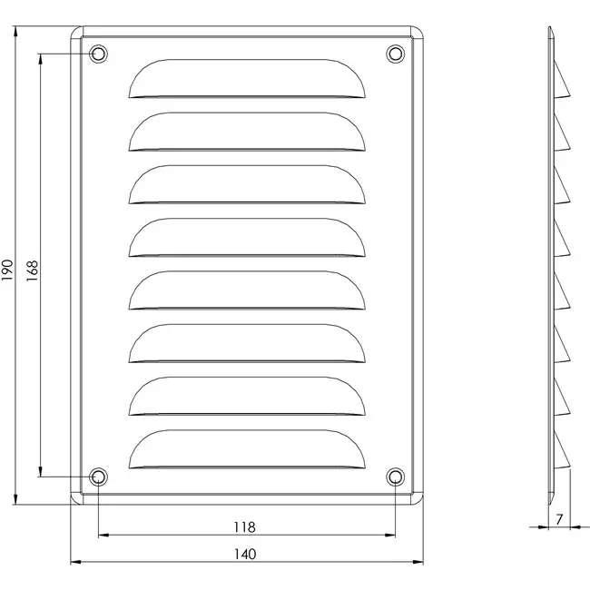 Metal ventilation grille rectangular 140x190 mm copper - MR1419Cu