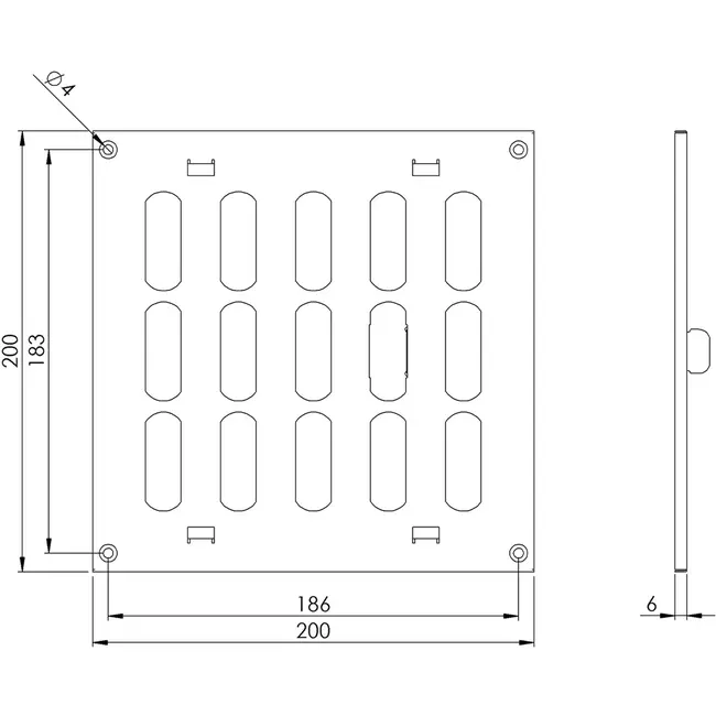 Adjustable metal slot diffuser 200x200 black - MR2020RM - RAL9005