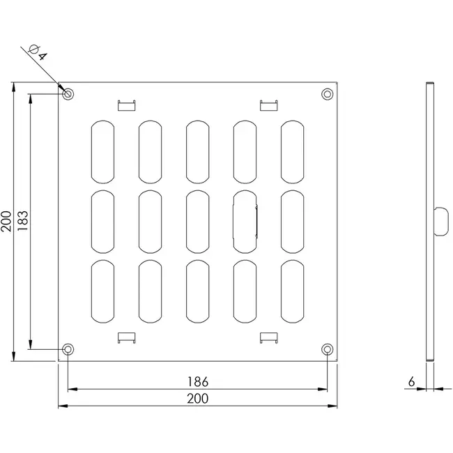 Adjustable metal slot diffuser 200x200 galvinized - MR2020RZn