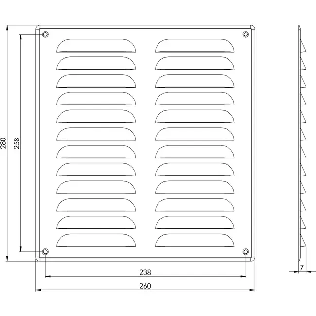 Metal ventilation grille rectangular 260x280 mm aluminium - MR2628Al