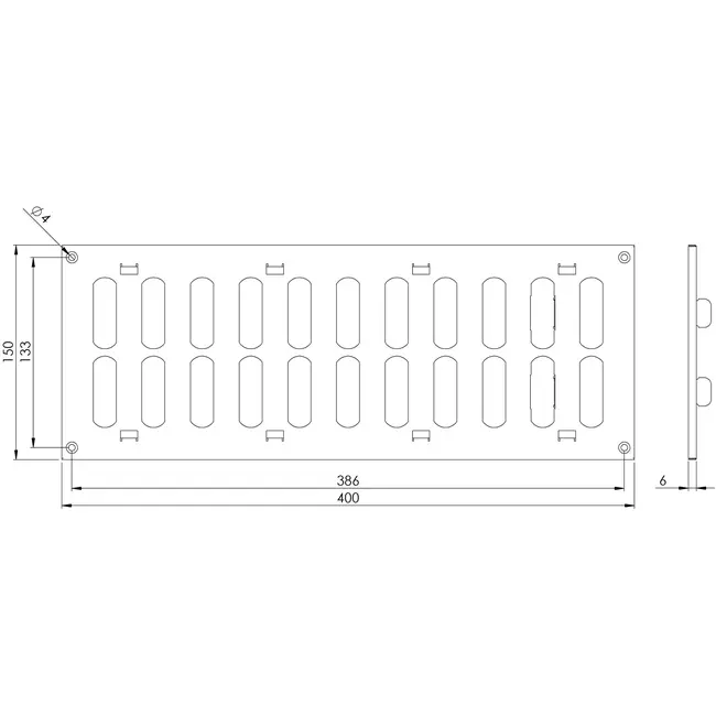 Metal grille adjustable 400x150mm white - MR4015R - RAL9016