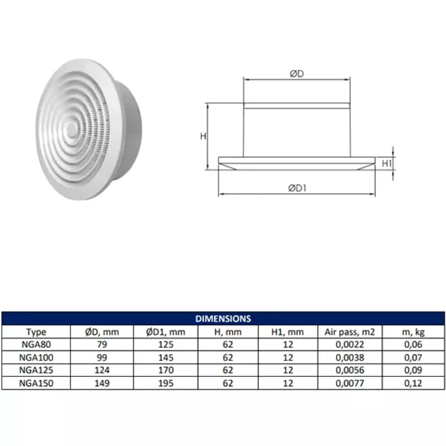 Round ventilation grille Ø 125mm (NGA125)