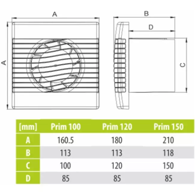 Bathroom extractor fan white - Ø 100 mm (pRim100S)