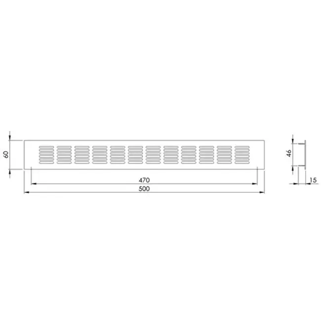 Skirting diffuser aluminium - silver L=500mm x H=60mm -RA650S