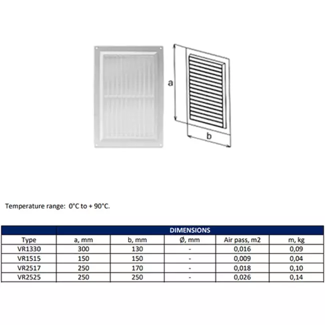Ventilation grille plastic rectangular 250x170 black - VR2517M