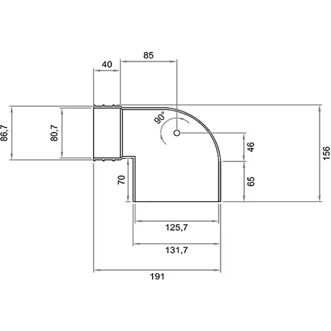 Wavin Ventiza End Piece 90 degrees PVC Oval 195x80x70 mm with diameter 125 mm M/M
