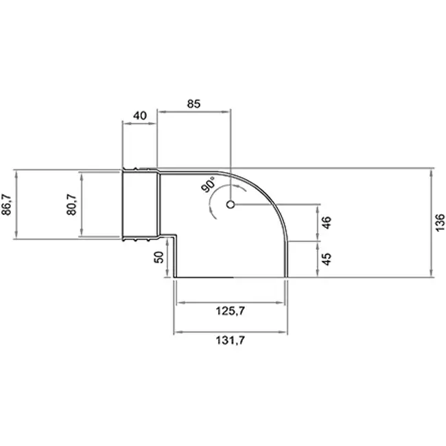 Wavin Ventiza end piece 90 degrees PVC round 125x80x50 mm M/M