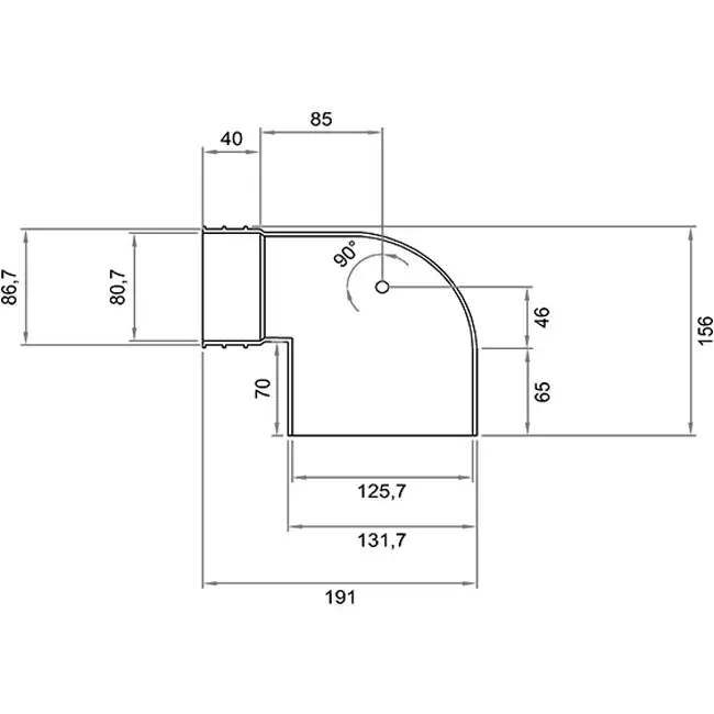 Wavin Ventiza end piece 90 degrees PVC Round 125x80x70 mm M/M