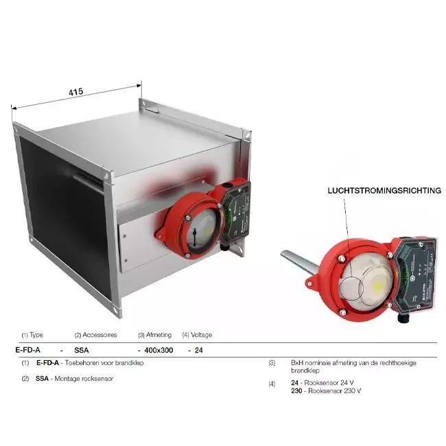 Smoke sensor 24V for rectangular fire damper - E-FD A SSA 1000x600 24