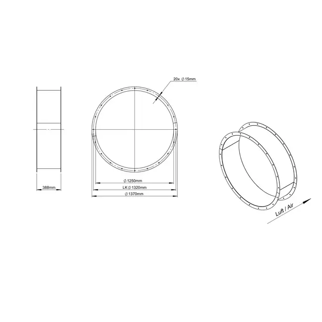 Connection piece for axial fan - stainless steel 1250 02