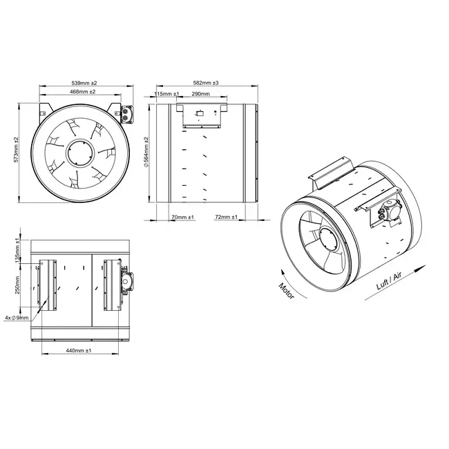 Tube fan 560 mm mixed flow ETALINE - EL 560 EC K01