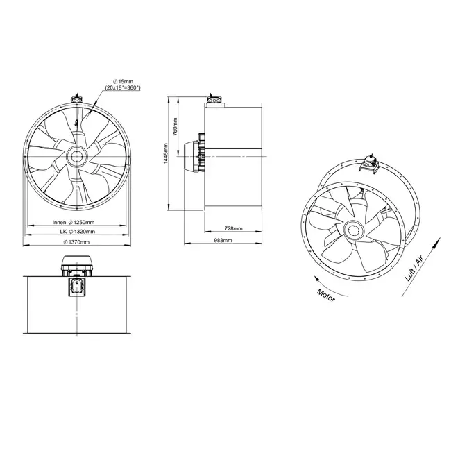 Axial 1250 mm duct fan - AL 1250 D6 03 CFG