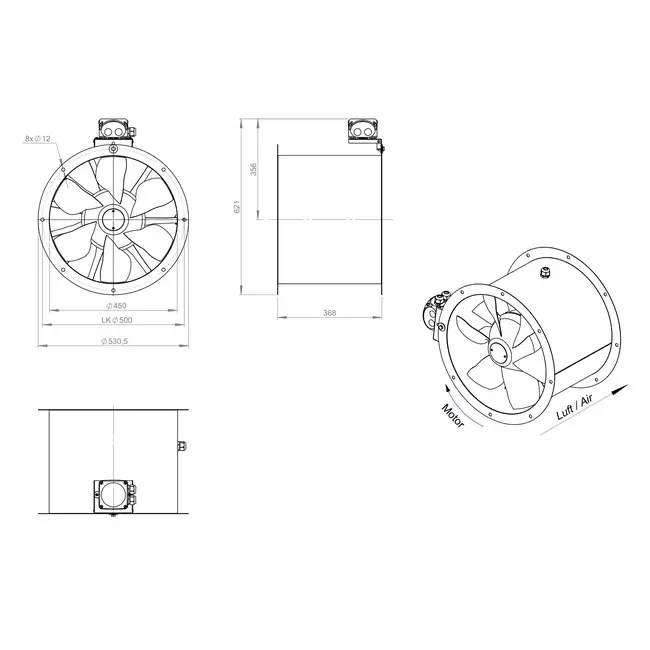 Axial 450 mm duct fan - AL 450 D4 01 CFG