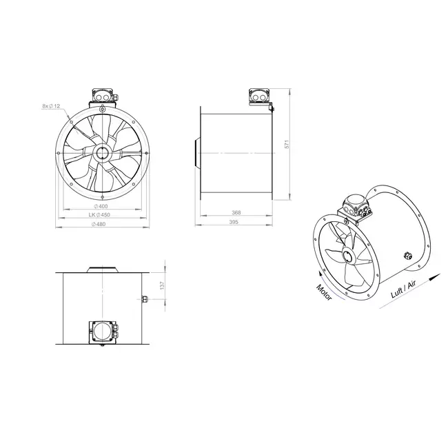 Axial 400 mm duct fan - AL 400 D2 01 CFG