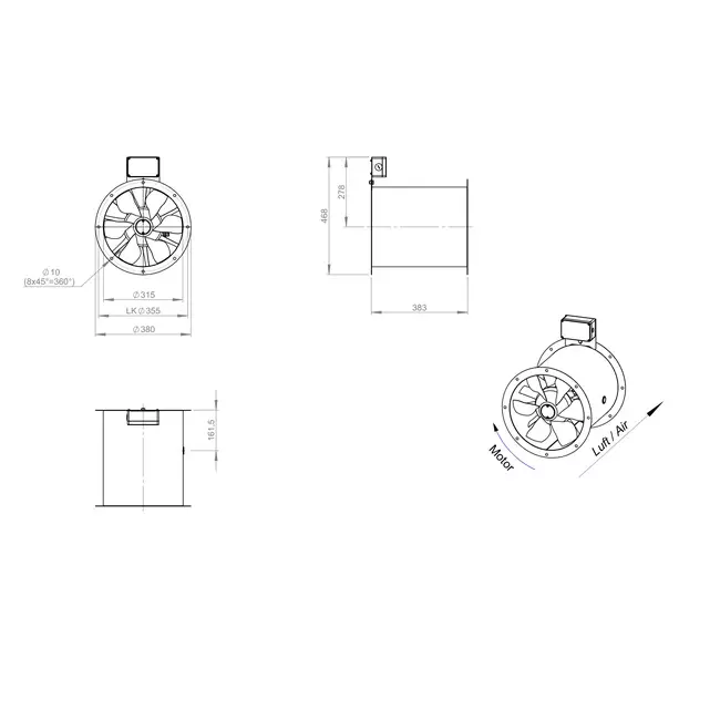 Axial 315 mm duct fan flue F300- AL 315 D4 F3 01 CFG