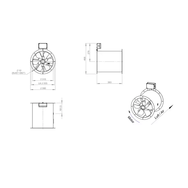 Axial 315 mm duct fan flue F300- AL 315 D2 F3 01 CFG
