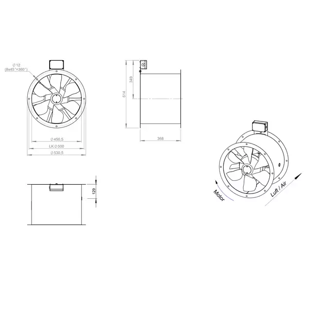Axial 450 mm duct fan flue F300- AL 450 D4 F3 01 CFG