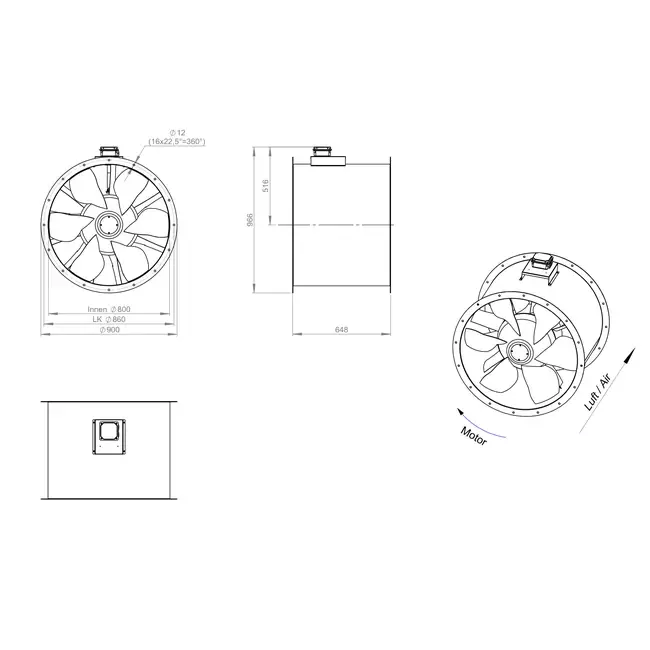 Axial 800 mm duct fan flue F300- AL 800 D6 F3 01 CFG