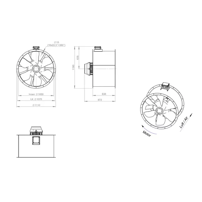 Axial 1000 mm duct fan flue F300- AL 1000 D4 F3 04 CFG