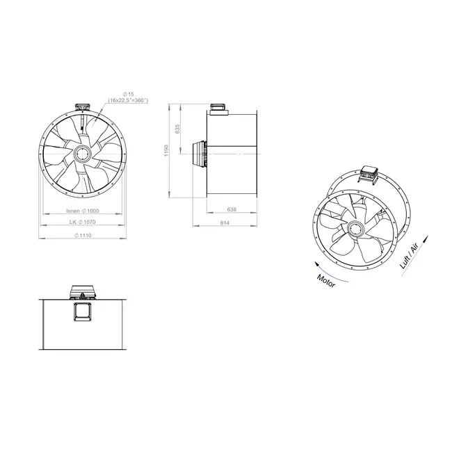 Axial 1000 mm duct fan flue F300- AL 1000 D6 F3 01 CFG