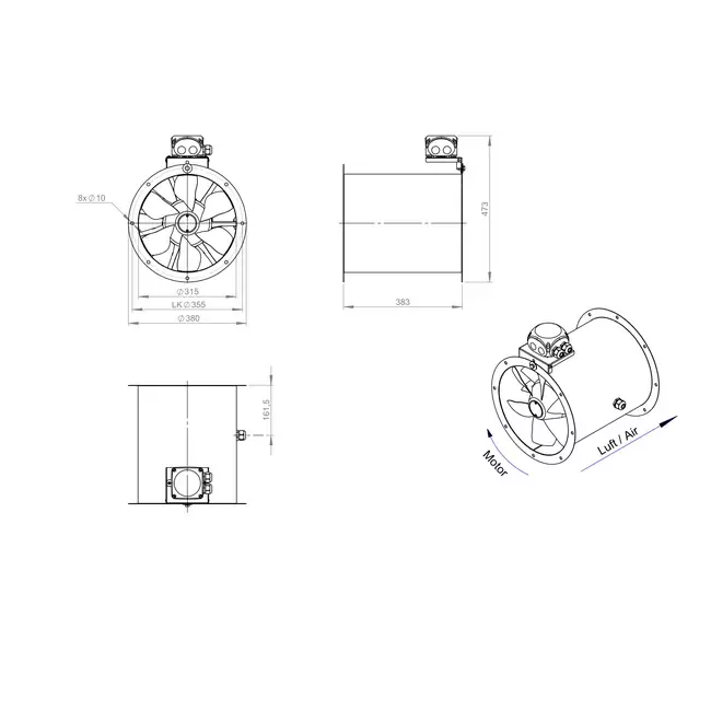 Axial 315 mm duct fan - AL 315 D4 01 CFG