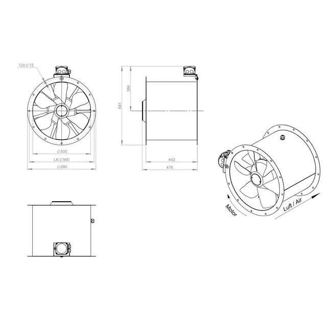 Axial 500 mm duct fan - AL 500 D2 02 CFG