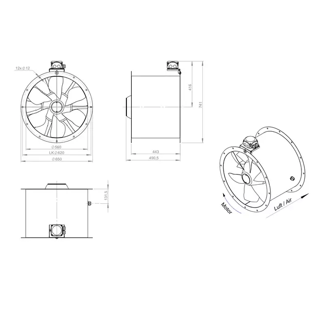 Axial 560 mm duct fan - AL 560 D84U 02 CFG