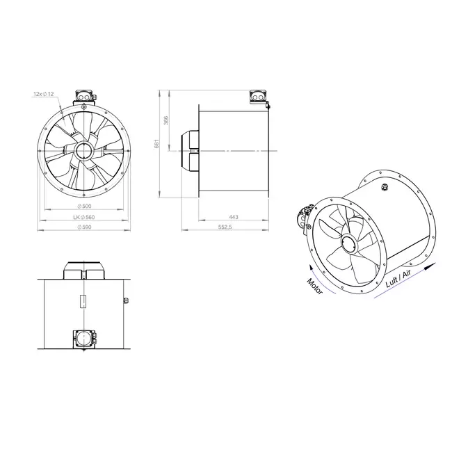 Axial 500 mm duct fan - AL 500 D42U 01 CFG