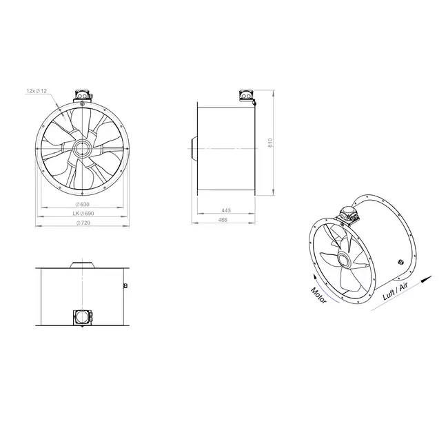 Axial 630 mm duct fan - AL 630 D4 03 CFG