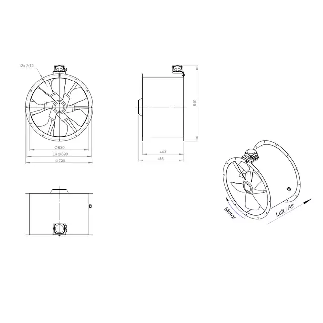 Axial 630 mm duct fan - AL 630 D84U 02 CFG