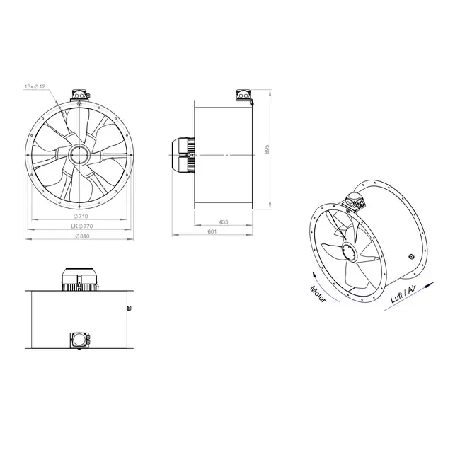 Axial 710 mm duct fan - AL 710 D84U 01 CFG