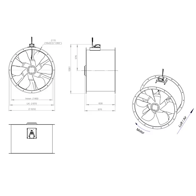 Axial 900 mm duct fan - AL 900 D4 02 CFG
