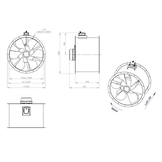 Axial 900 mm duct fan - AL 900 D4 03 CFG