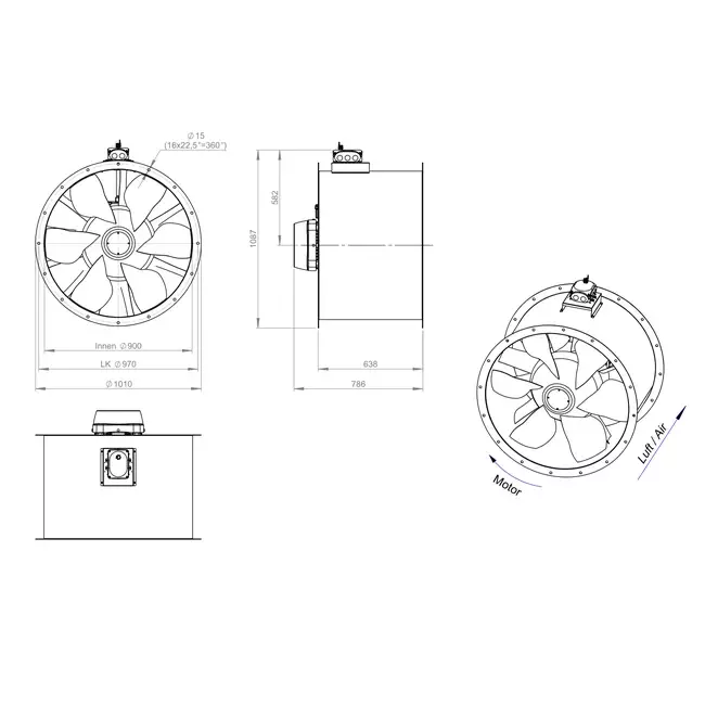 Axial 900 mm duct fan - AL 900 D4 04 CFG