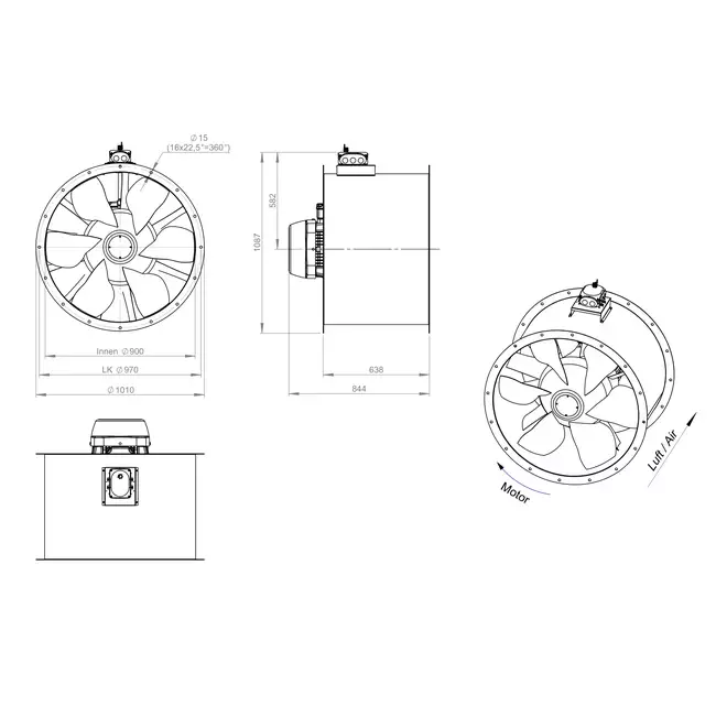 Axial 900 mm duct fan - AL 900 D4 05 CFG
