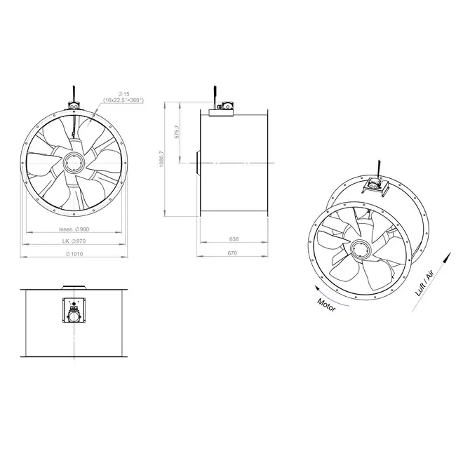 Axial 900 mm duct fan - AL 900 D84U 01 CFG
