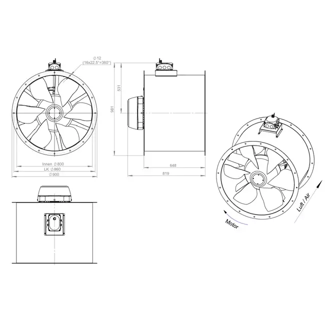 Axial 800 mm duct fan - AL 800 D4 06 CFG