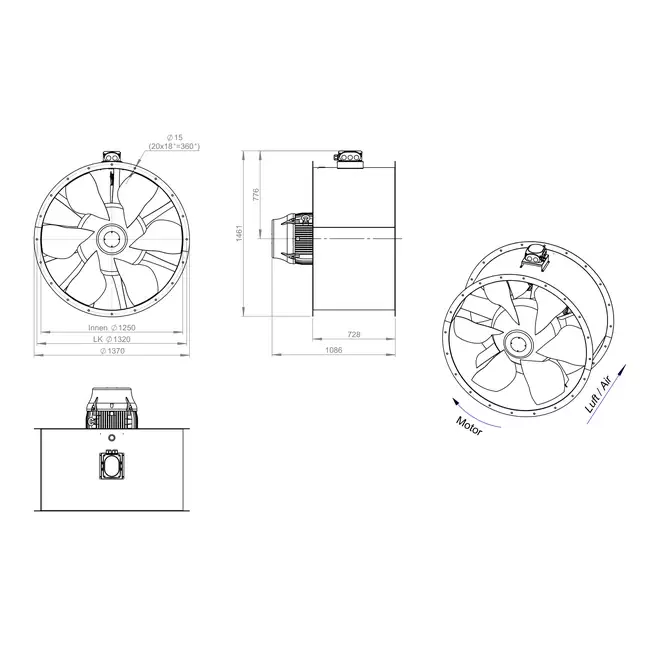 Axial 1250 mm duct fan - AL 1250 D6 04 CFG