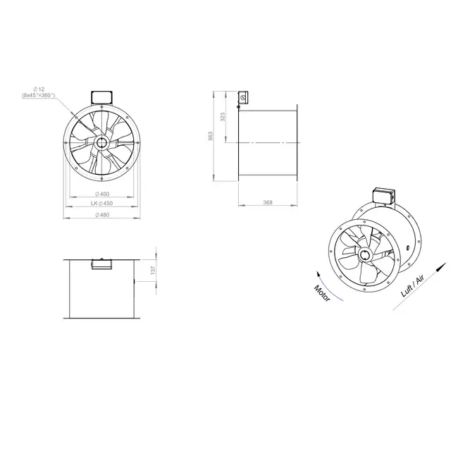 Axial 400 mm duct fan flue F400 - AL 400 D4 F4 01 CFG